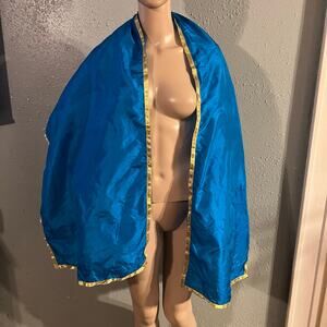 Vtg Retro Turquoise Blue Scarf Shawl Wrap with Gold Trim feminine gala elegant